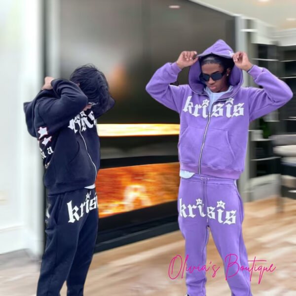 Custom Oversized Puff Print Zip Hoodie Set - Style E4713E - product detail view 2 Custom Oversized Puff Print Zip Hoodie Set - Style E4713E - product detail view 2