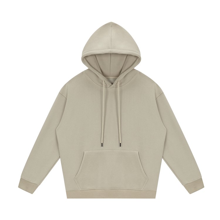 Beige oversized drawstring pocket pullover hoodie