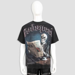 Custom Oversized Skull Newspaper Graphic T-Shirt - Style 1F1CD1