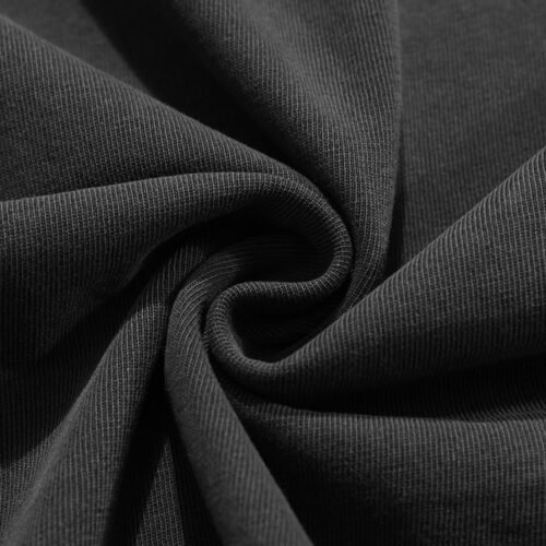 Close-up of dark gray textured oversized t-shirt fabric