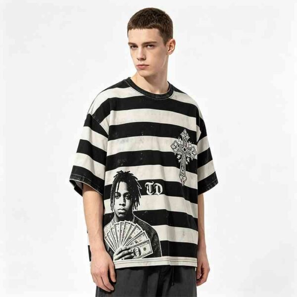 Custom Graded Stripe Graphic Washed Oversized T-Shirt - Style 32DCCA