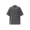 Custom Washed Oversized Tee With Panel Print Registration - Style 1A7580 Grey washed oversized t-shirt with graphic detail on the neckline