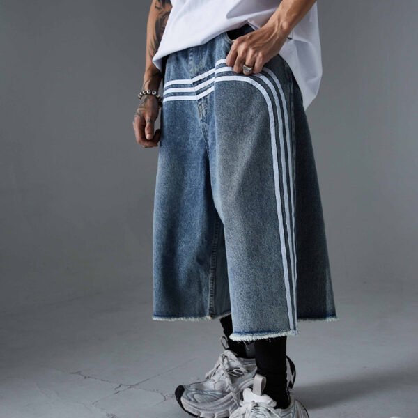 Custom Oversized Washed Denim Long Shorts - Style 12D0C3 - product detail view 3 Custom Oversized Washed Denim Long Shorts - Style 12D0C3 - product detail view 3