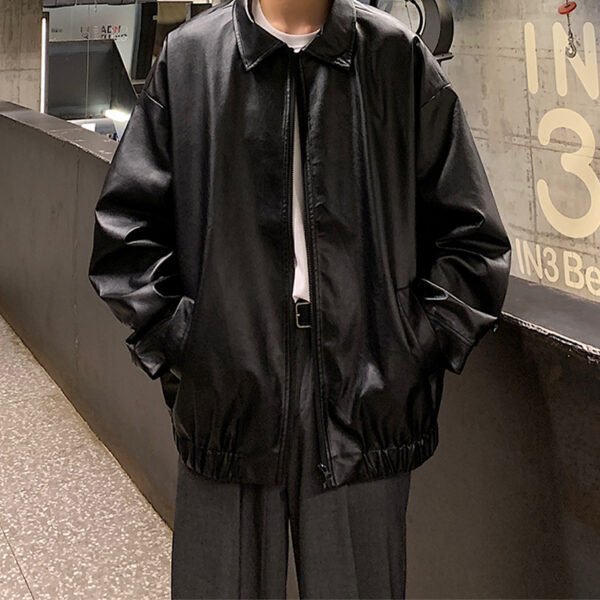 Custom Oversized Zip Front Leather-Look Coat - Style F2E327 - product detail view 3