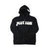 Custom Oversized Zip Hooded Sweatshirt - VW-HOOD-F789 - Style F78975 Black oversized zip-up hooded sweatshirt with white MOTION graphic text