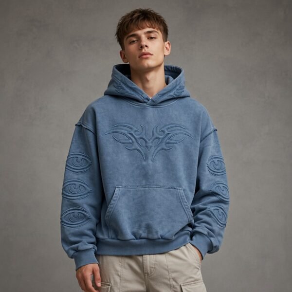 Custom Washed Padded Embroidered Raw-Edge Hoodie - Style 764517 - product detail view 9 Custom Washed Padded Embroidered Raw-Edge Hoodie - Style 764517 - product detail view 9
