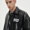 Custom Padded Faux Leather Snap-Front Streetwear Jacket - Style 82F1E7 - product detail view 4 Custom Padded Faux Leather Snap-Front Streetwear Jacket - Style 82F1E7 - product detail view 4