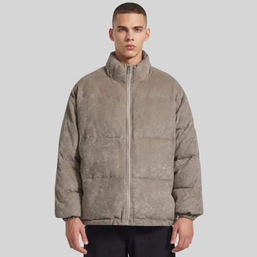 Men's custom paisley print stand-collar puffer coat