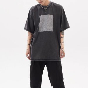 Oversized washed black graphic t-shirt with a minimalist square print