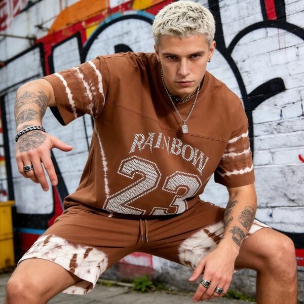 Custom Tie-Dye Panel-Matched T-Shirt and Shorts Set - Style 4FC158