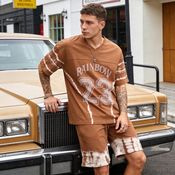 Custom Tie-Dye Panel-Matched T-Shirt and Shorts Set - Style 4FC158 - product detail view 2