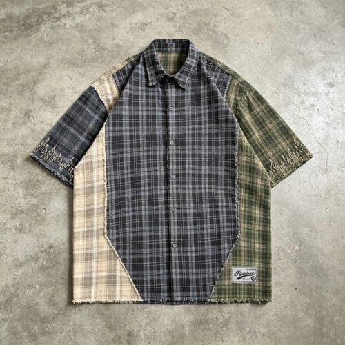 Custom Panel Plaid Raw-Edge Streetwear Shorts | VW-EEE4 - Style EEE4B7 Custom Panel Plaid Raw-Edge Streetwear Shorts | VW-EEE4 - Style EEE4B7