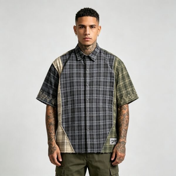 Custom Panel Plaid Raw-Edge Streetwear Shorts | VW-EEE4 - Style EEE4B7 - product detail view 2 Custom Panel Plaid Raw-Edge Streetwear Shorts | VW-EEE4 - Style EEE4B7 - product detail view 2