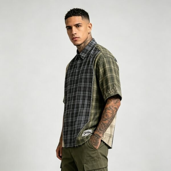 Custom Panel Plaid Raw-Edge Streetwear Shorts | VW-EEE4 - Style EEE4B7 - product detail view 3 Custom Panel Plaid Raw-Edge Streetwear Shorts | VW-EEE4 - Style EEE4B7 - product detail view 3