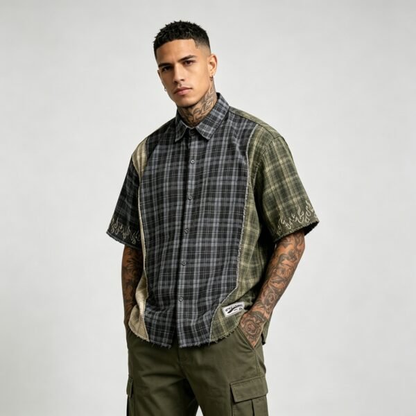 Custom Panel Plaid Raw-Edge Streetwear Shorts | VW-EEE4 - Style EEE4B7 - product detail view 4 Custom Panel Plaid Raw-Edge Streetwear Shorts | VW-EEE4 - Style EEE4B7 - product detail view 4