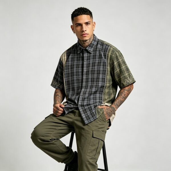 Custom Panel Plaid Raw-Edge Streetwear Shorts | VW-EEE4 - Style EEE4B7 - product detail view 6 Custom Panel Plaid Raw-Edge Streetwear Shorts | VW-EEE4 - Style EEE4B7 - product detail view 6