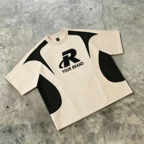 Custom Paneled Color-Block Embroidered Streetwear T-Shirt - Style 5FC835