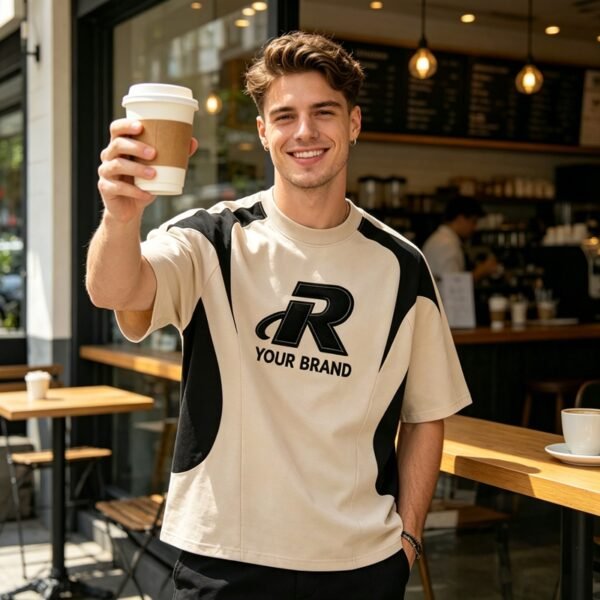 Custom Paneled Color-Block Embroidered Streetwear T-Shirt - Style 5FC835 - product detail view 2
