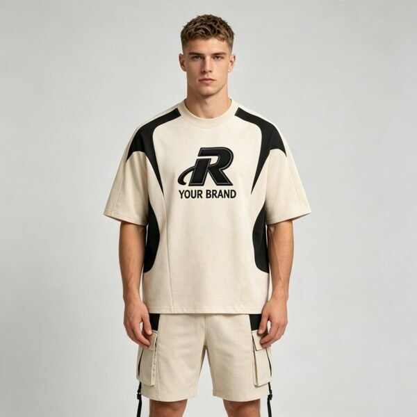 Custom Paneled Color-Block Embroidered Streetwear T-Shirt - Style 5FC835 - product detail view 6