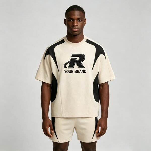 Custom Paneled Color-Block Embroidered Streetwear T-Shirt - Style 5FC835 - product detail view 7