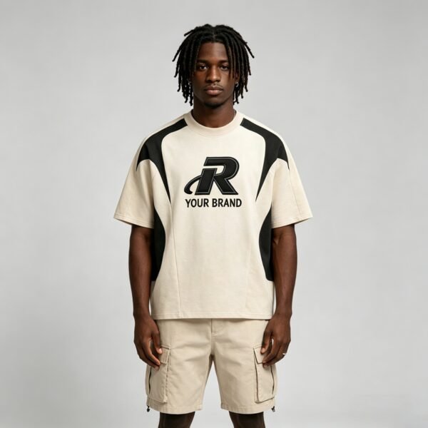 Custom Paneled Color-Block Embroidered Streetwear T-Shirt - Style 5FC835 - product detail view 8