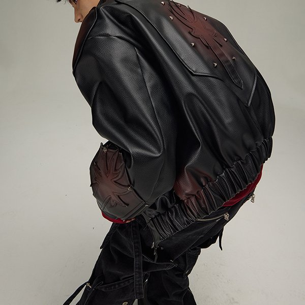Custom Paneled Dark Vintage Leather-Reference Jacket - Style CB1A22 - product detail view 3