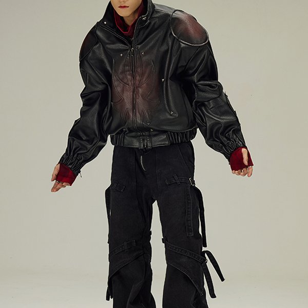 Custom Paneled Dark Vintage Leather-Reference Jacket - Style CB1A22 - product detail view 5
