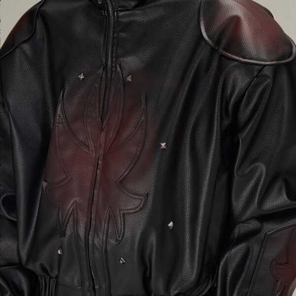 Custom Paneled Dark Vintage Leather-Reference Jacket - Style CB1A22 - product detail view 6