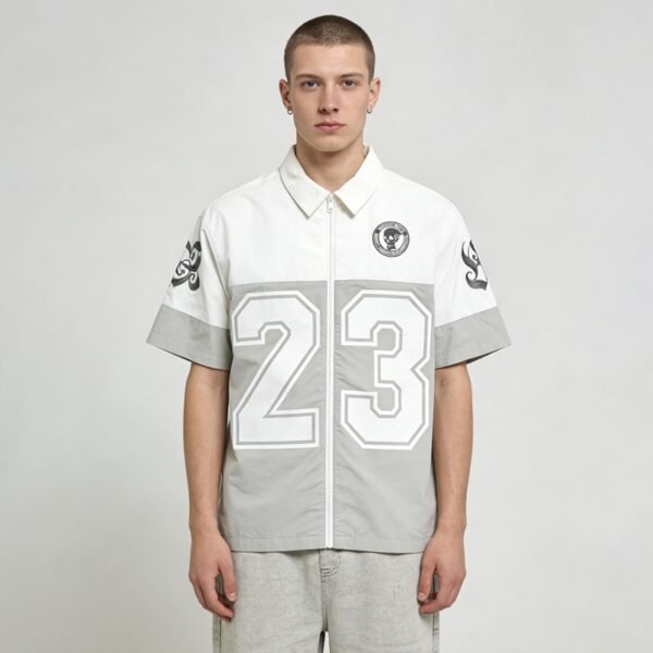 Custom Paneled Number Zip-Up Short-Sleeve Hoodie - Style 6ADF94 - product detail view 5