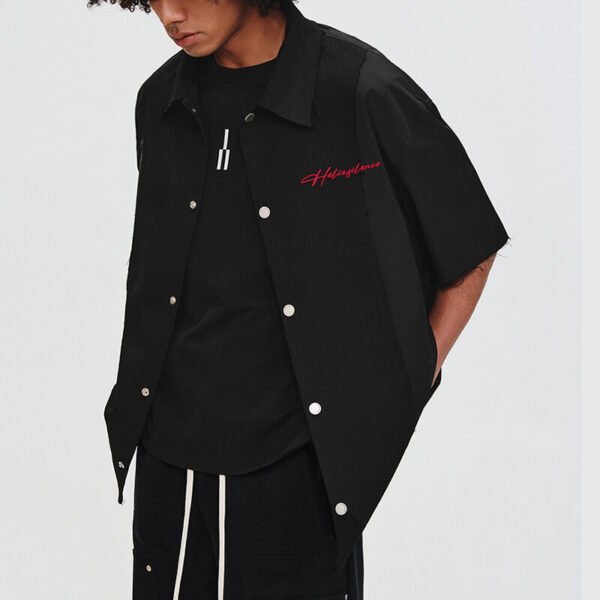 Custom Panelled Oversized Short-Sleeve Shirt - Style FFDDC5 - product detail view 3
