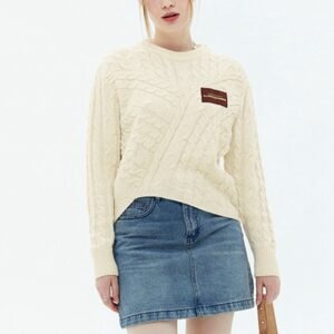Custom Women's Cable Knit Patch Crew Sweater - Style 9B788B