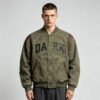 Custom Olive Patch-Spliced Varsity Bomber Jacket - Style EF1744 Custom Olive Patch-Spliced Varsity Bomber Jacket - Style EF1744