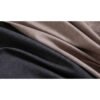 Close-up of two fabric swatches, one dark grey and one beige