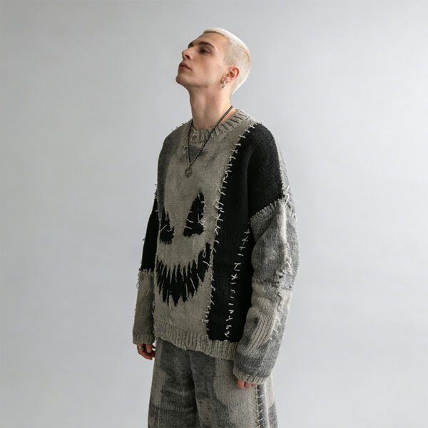 Custom Patchwork Frayed Panel Knit Sweater - Style EB4E19 - product detail view 5 Custom Patchwork Frayed Panel Knit Sweater - Style EB4E19 - product detail view 5