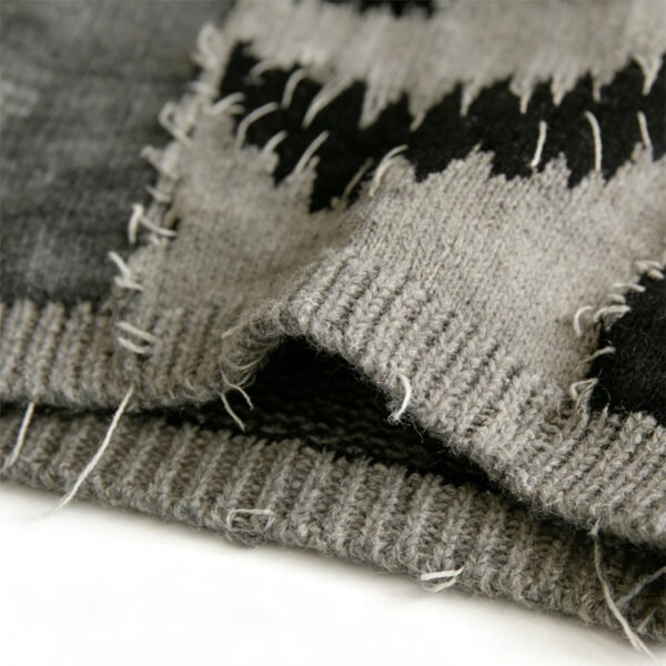 Custom Patchwork Frayed Panel Knit Sweater - Style EB4E19 - product detail view 9 Custom Patchwork Frayed Panel Knit Sweater - Style EB4E19 - product detail view 9
