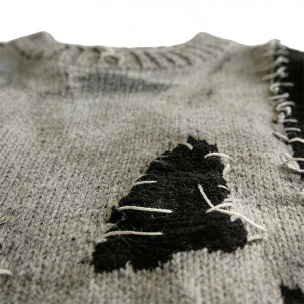 Custom Patchwork Frayed Panel Knit Sweater - Style EB4E19 - product detail view 10 Custom Patchwork Frayed Panel Knit Sweater - Style EB4E19 - product detail view 10