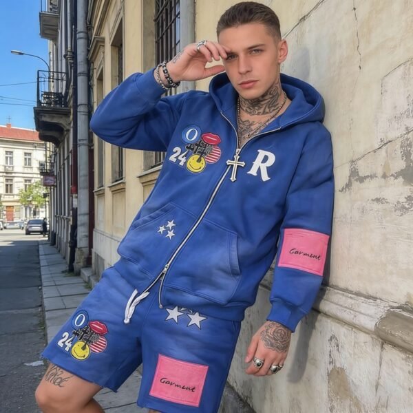Custom Patchwork Hoodie and Short Set - Style FEAE55 - product detail view 6 Custom Patchwork Hoodie and Short Set - Style FEAE55 - product detail view 6