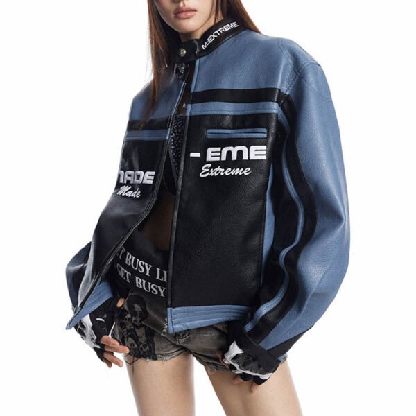 Custom Patchwork Racing-Inspired Leather Jacket - Style 2259E2 - product detail view 2