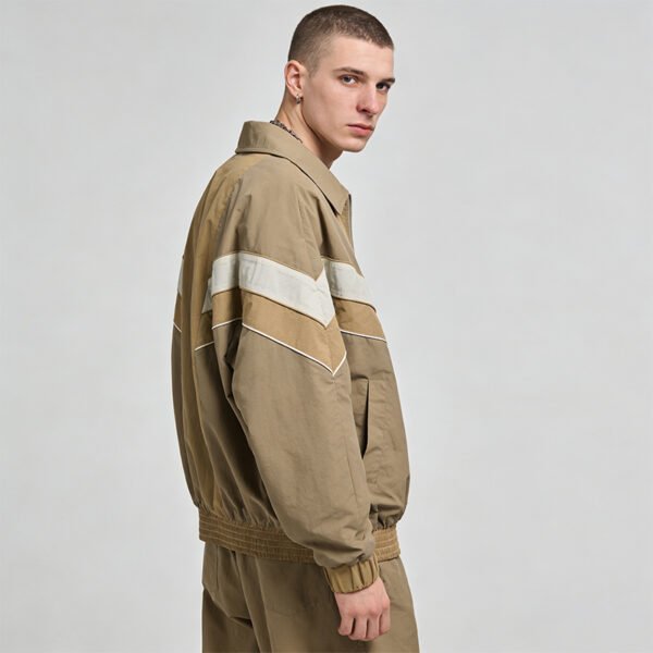 Custom Patchwork Collar Nylon Jacket | VW-16BF9 - Style 16BF9C Man wearing a custom patchwork collar nylon jacket