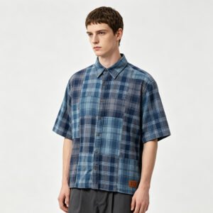 Custom Blue Patchwork Plaid Shirt 10 - Style 1F419D