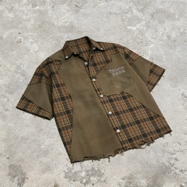 Custom Frayed Patchwork Short-Sleeve Shirt | VW-84EB - Style 84EBE9 - product detail view 2 Custom Frayed Patchwork Short-Sleeve Shirt | VW-84EB - Style 84EBE9 - product detail view 2