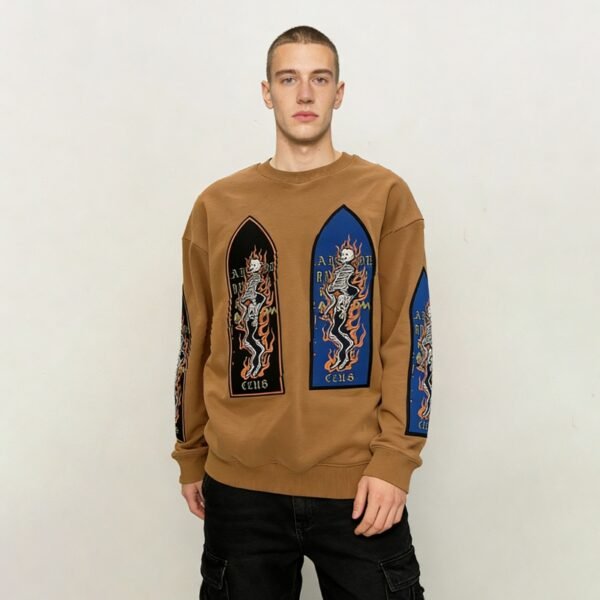 Custom Patchwork Skeleton Graphic Crewneck Sweatshirt - Style FA7636 - product detail view 7