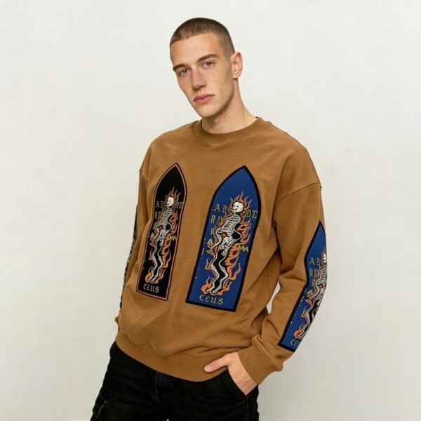 Custom Patchwork Skeleton Graphic Crewneck Sweatshirt - Style FA7636 - product detail view 8