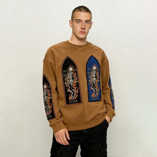 Custom Patchwork Skeleton Graphic Crewneck Sweatshirt - Style FA7636 - product detail view 9