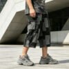 Custom Patchwork Wide-Leg Denim Shorts - Style 052FD9