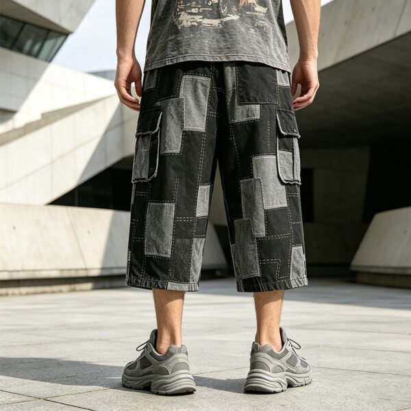 Custom Patchwork Wide-Leg Denim Shorts - Style 052FD9 - product detail view 2