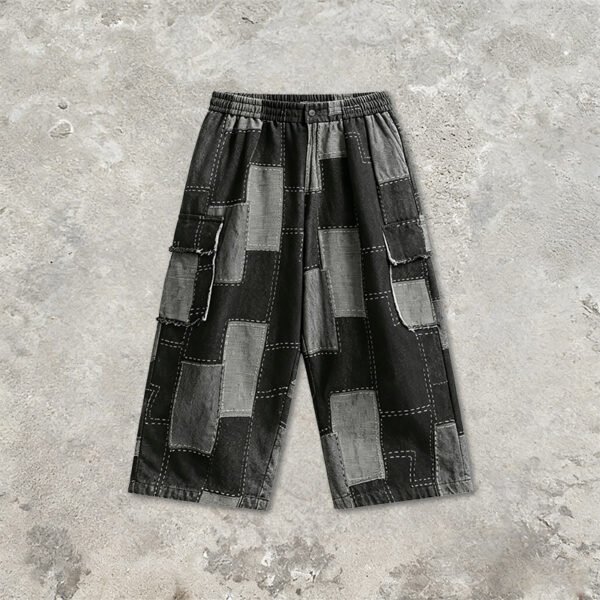 Custom Patchwork Wide-Leg Denim Shorts - Style 052FD9 - product detail view 10
