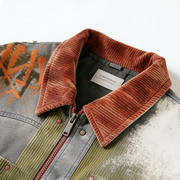 Custom Washed Spray Patchwork Workwear Jacket - Style 6E67F3 Custom Washed Spray Patchwork Workwear Jacket - Style 6E67F3