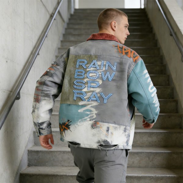 Custom Washed Spray Patchwork Workwear Jacket - Style 6E67F3 - product detail view 5 Custom Washed Spray Patchwork Workwear Jacket - Style 6E67F3 - product detail view 5