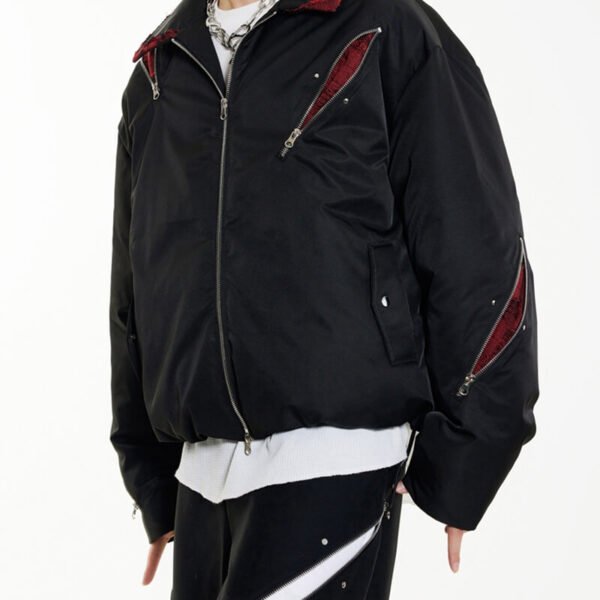 Custom Patchwork Zip Short Padded Coat - Style 6369E9 - product detail view 2